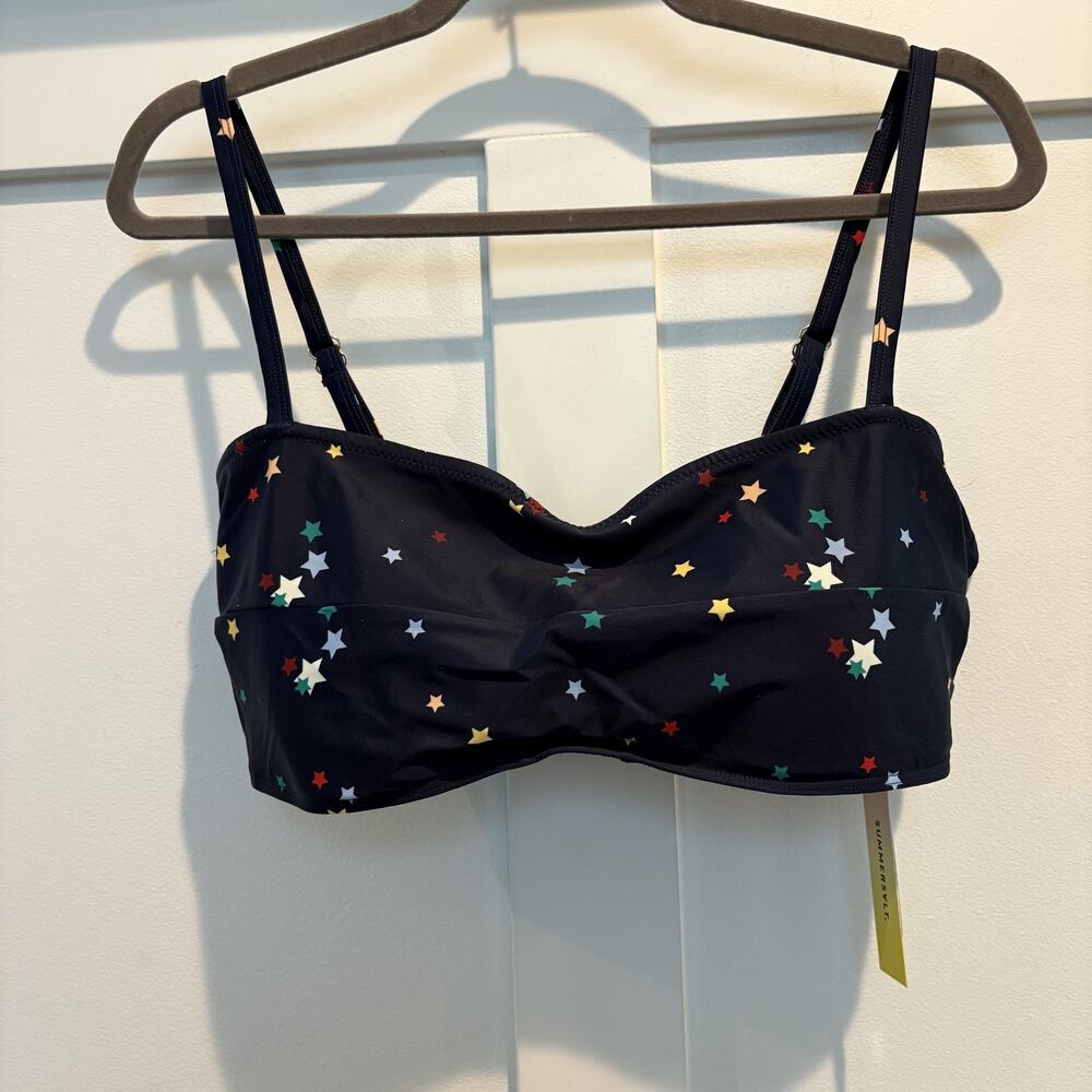 Summersalt Bikini Top Womens 16‎ Oasis Navy Star Print Padded Soft Cups Swimsuit